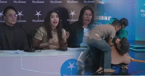 Contestant Ngwa Chay Thar faints on stage after being criticized by Zin Aung.