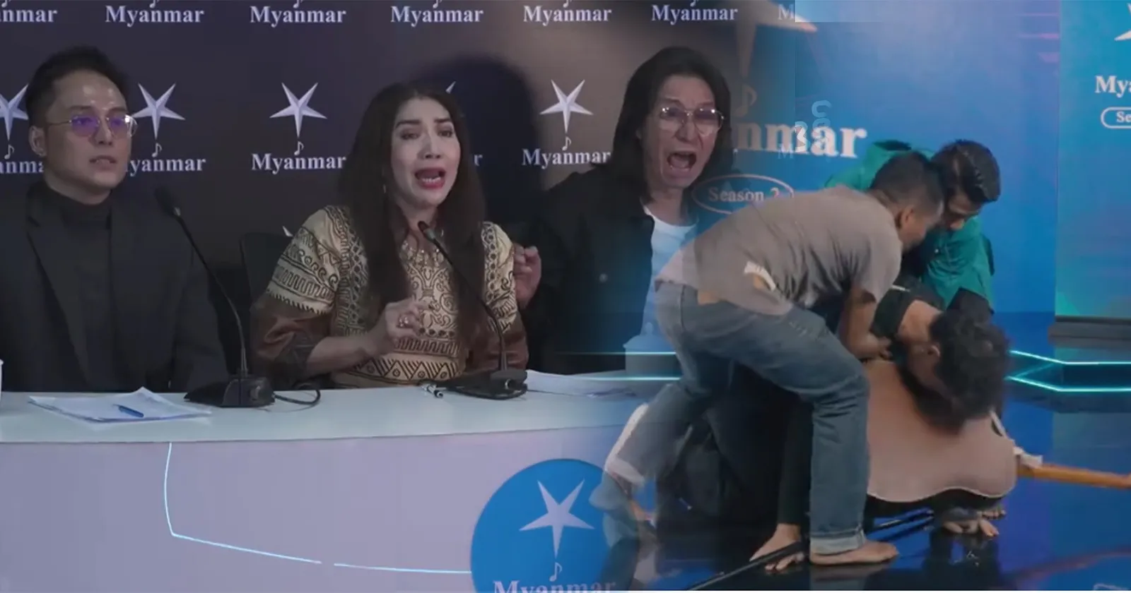 Contestant Ngwa Chay Thar faints on stage after being criticized by Zin Aung.